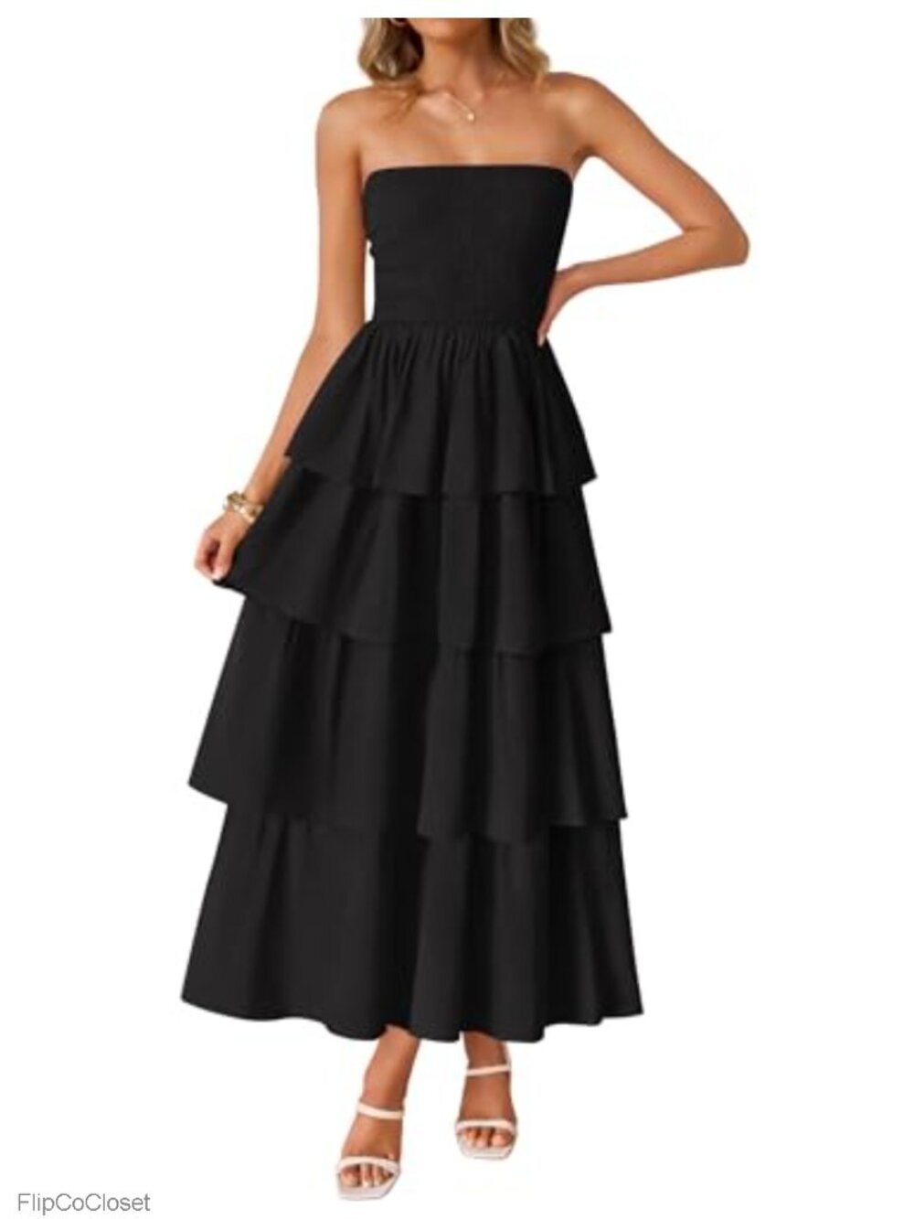 Strapless Maxi Dress Boho Summer Sundress Smocked Tiered